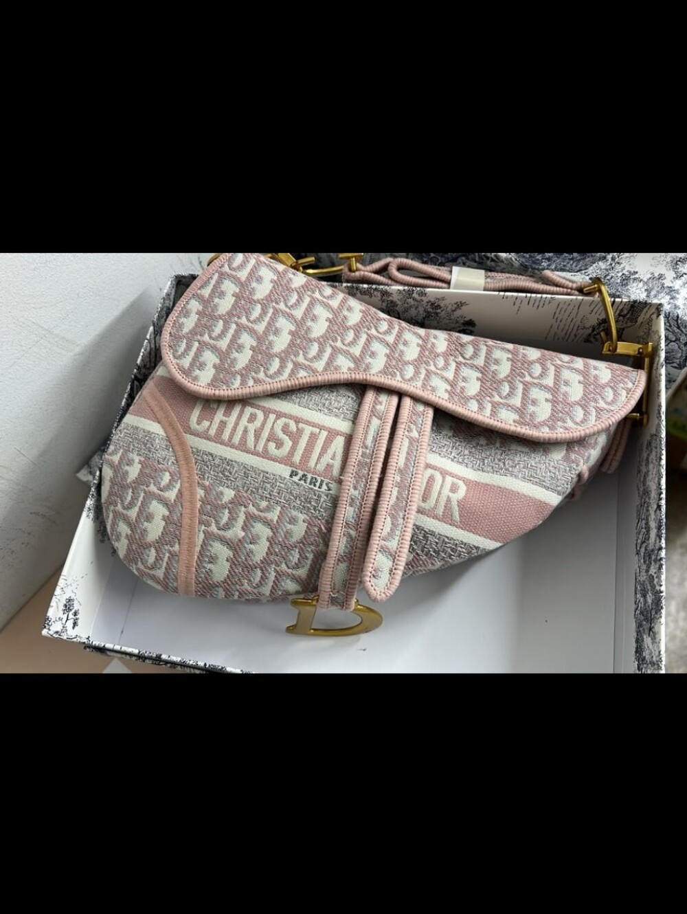 Dior Saddle Shoulder Bag in Blush and Cream Jacquard
